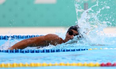 Elgendy competes in the swimming discipline in the modern pentathlon final.