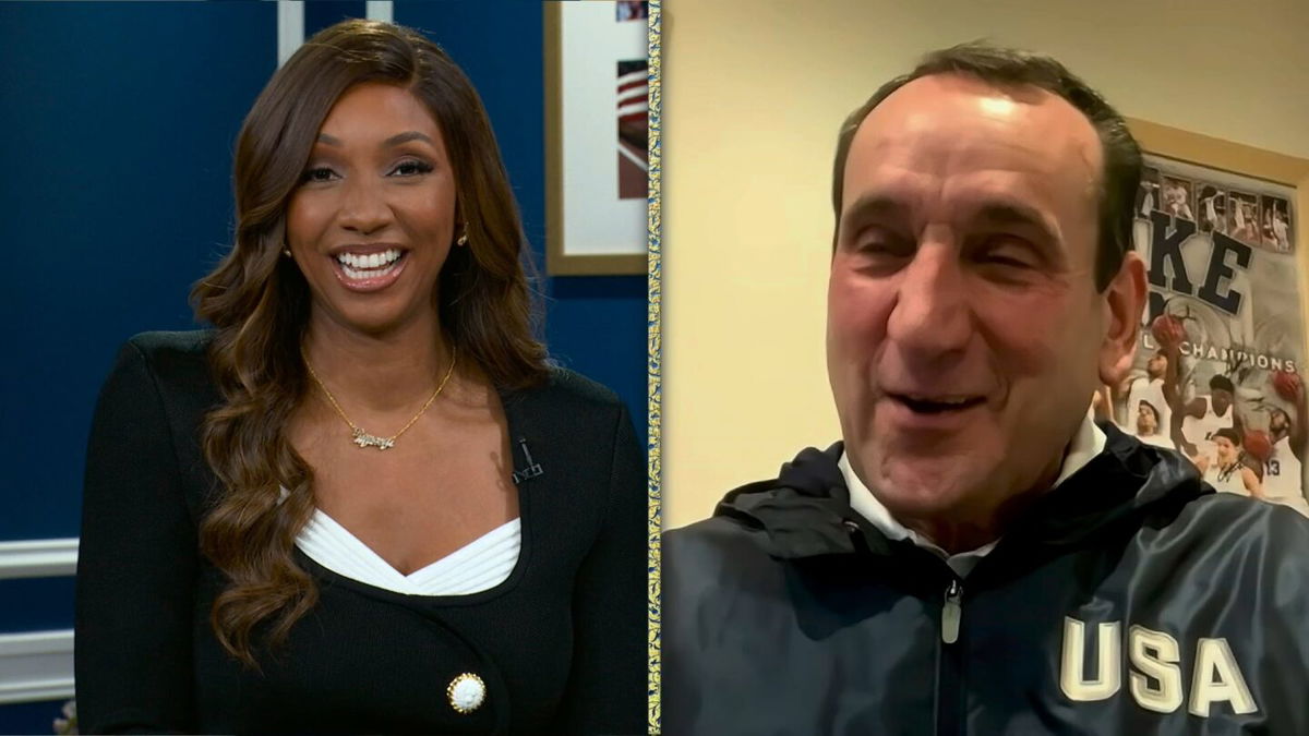 Mike Krzyzewski being interviewed by Maria Taylor