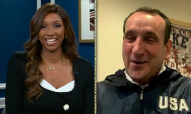 Mike Krzyzewski being interviewed by Maria Taylor