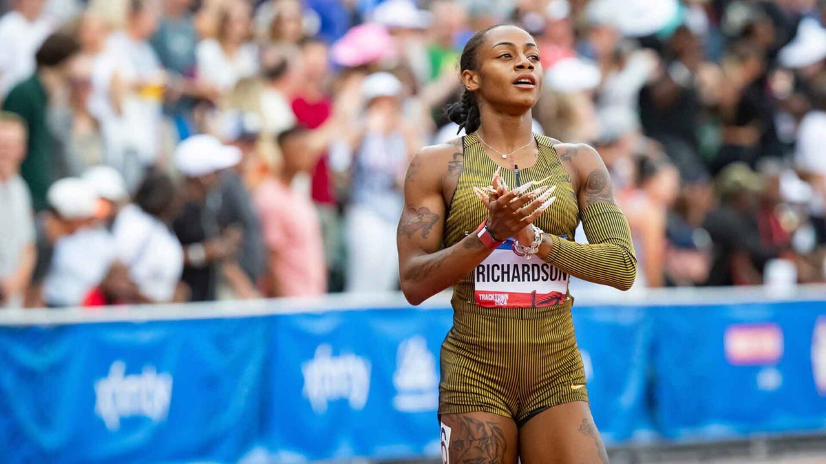 Sha'Carri Richardson applauds after finishing fourth in the women’s 200 meter dash during day nine of the U.S. Olympic Track & Field Trials Saturday