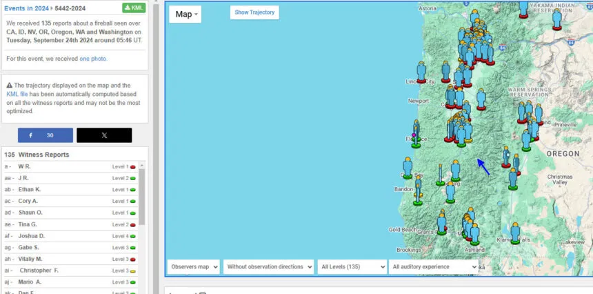 American Meteor Society sighting page