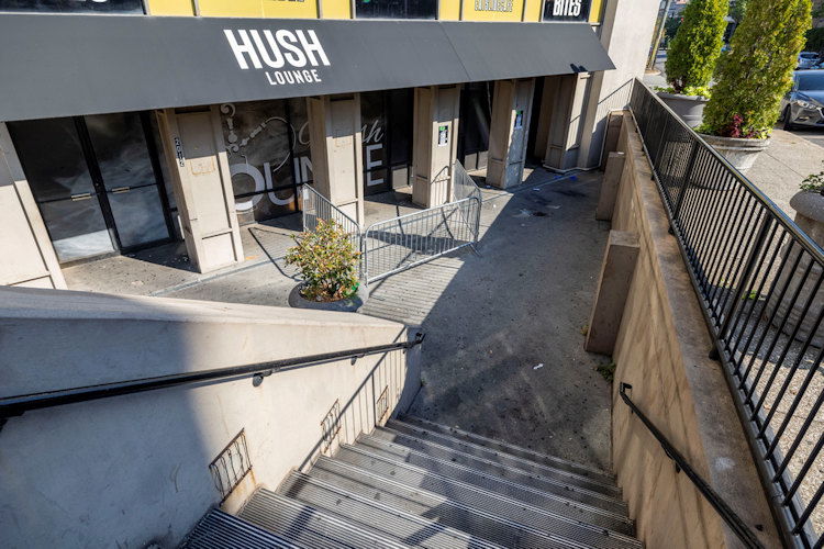 The scene of a fatal Saturday night shooting outside Hush, a hookah lounge, in the Five Points neighborhood of Birmingham, Ala., Sunday, Sept. 22