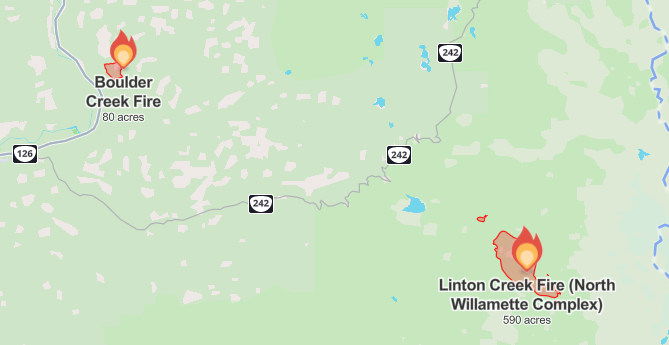 Boulder Creek Fire prompts Level 1 notice north of Hwy. 126; Linton Creek Fire closed stretch of Pacific Crest Trail