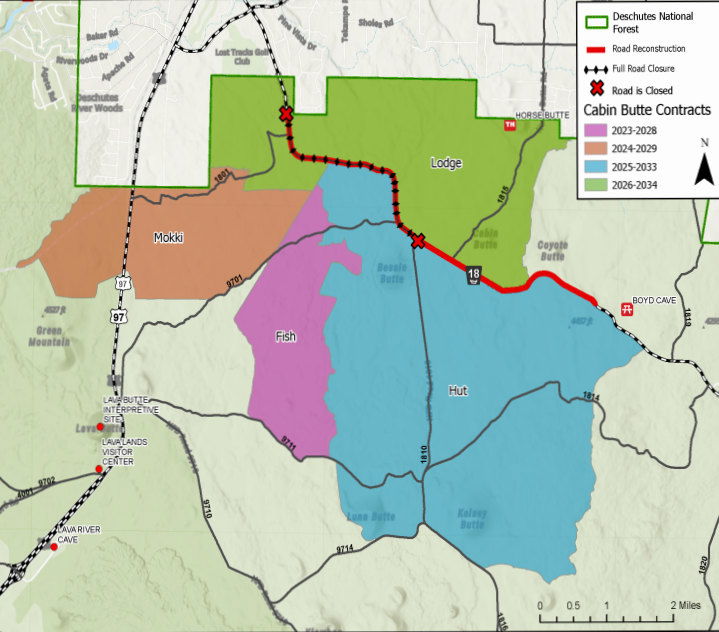 Map of Phases 1, 2 of Forest Service Road 18 (China Hat Road) reconstruction project this fall.