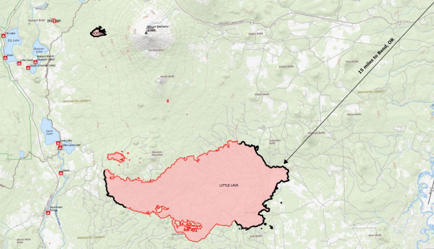 Friday map of the Little Lava Fire shows contained, uncontained perimeter