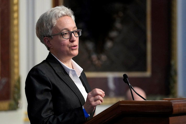 Oregon Gov. Tina Kotek speaks during a signing ceremony in Washington, Friday, Feb. 23, 2024. 