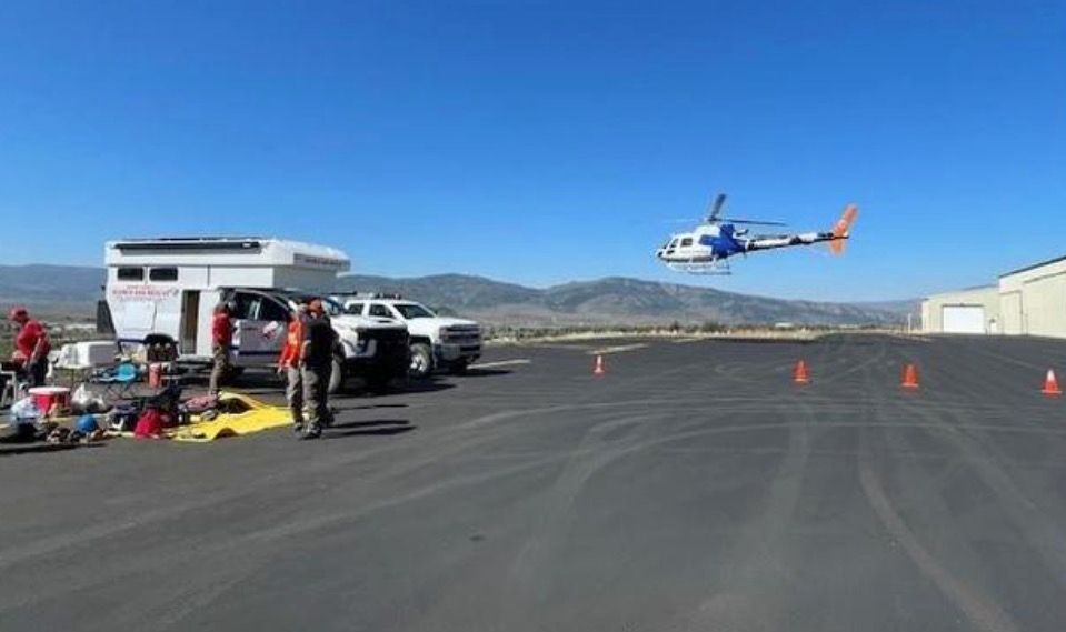 <i>Grand County Sheriff's Office via CNN Newsource</i><br/>A Med Evac helicopter takes off from the Granby Airport on Sept. 6 during recovery operations of a climber's body on Arikaree Peak.