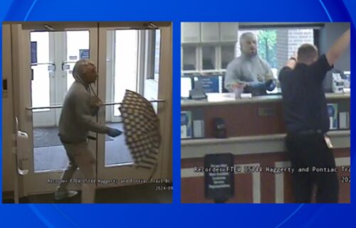 Police are searching for a suspect allegedly wanted in an armed robbery at a bank in West Bloomfield Friday morning.