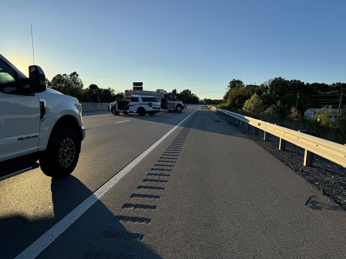 <i>Matt Downing via CNN Newsource</i><br/>Authorities block traffic on Interstate 75 in Kentucky on Saturday.