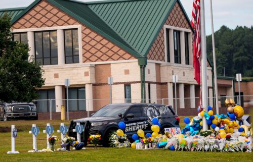 A memorial is seen at Apalachee High School in Winder