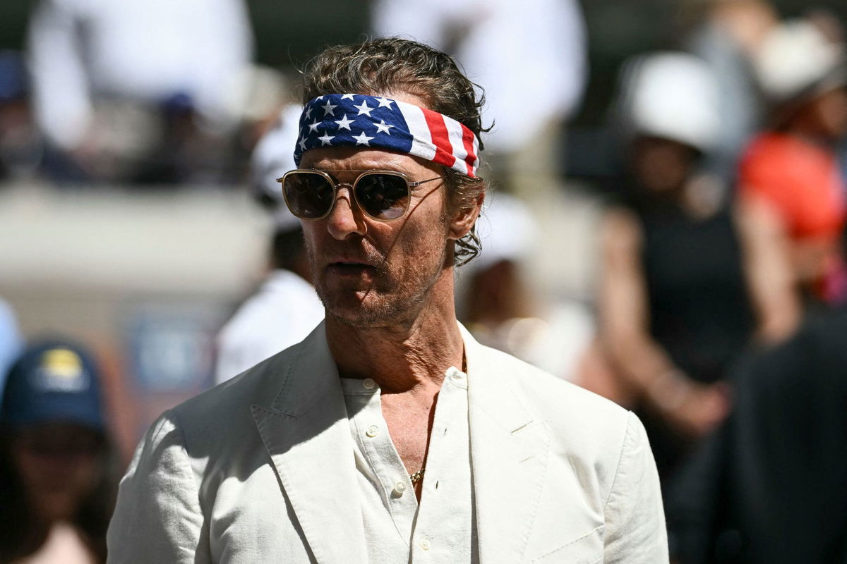 <i>Angela Weiss/AFP/Getty Images via CNN Newsource</i><br/>Matthew McConaughey at the US Open final in New York on Sunday.