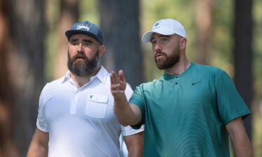 (From left) Jason Kelce and Travis Kelce at the ACC Celebrity Golf Championship in Nevada in July.