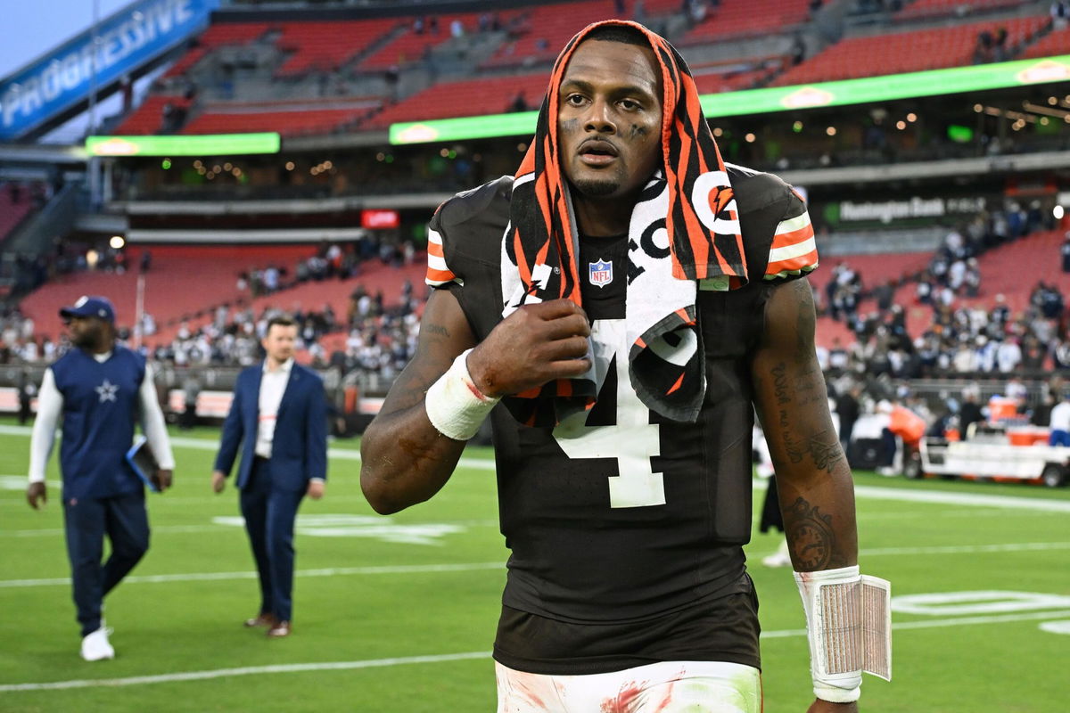 <i>Nick Cammett/Getty Images via CNN Newsource</i><br/>Deshaun Watson looks on after the Browns' game against the Dallas Cowboys on Sunday