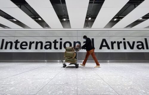 International passengers arriving at London's Heathrow Airport in 2021.