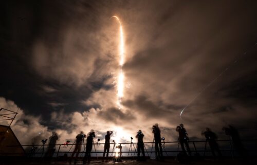 A SpaceX Falcon 9 rocket with the Crew Dragon Resilience capsule