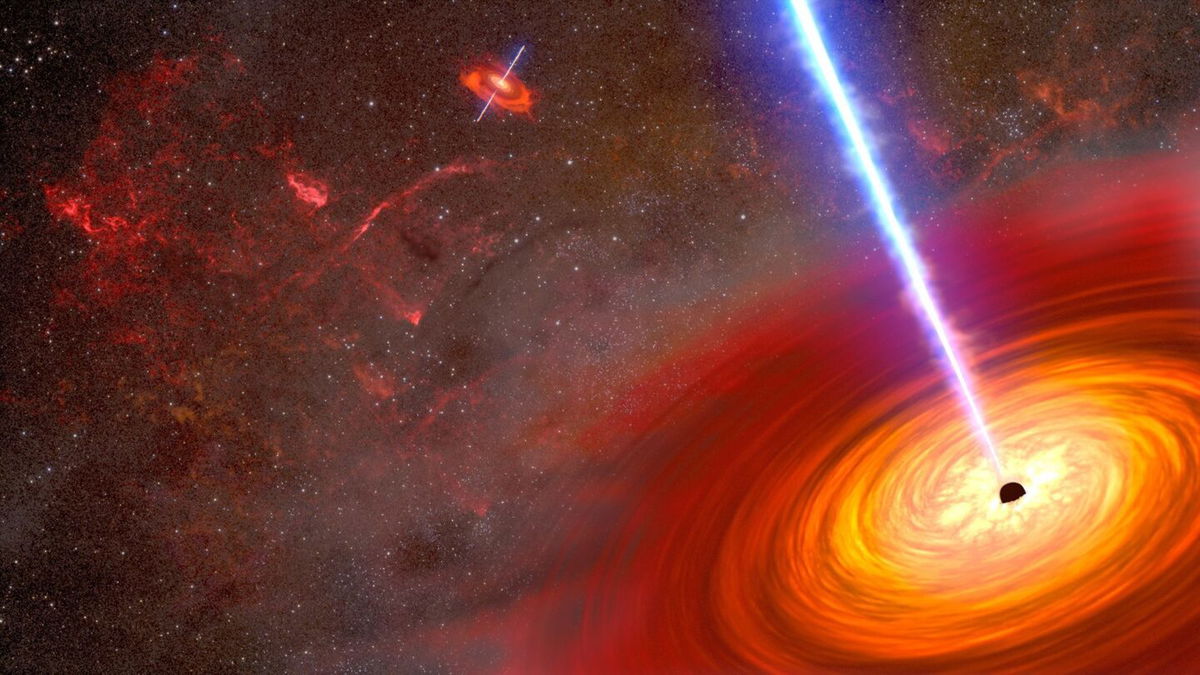 <i>NASA/ESA/Joseph Olmsted (STScI) via CNN Newsource</i><br/>An artist's concept illustrates a pair of merging black holes.