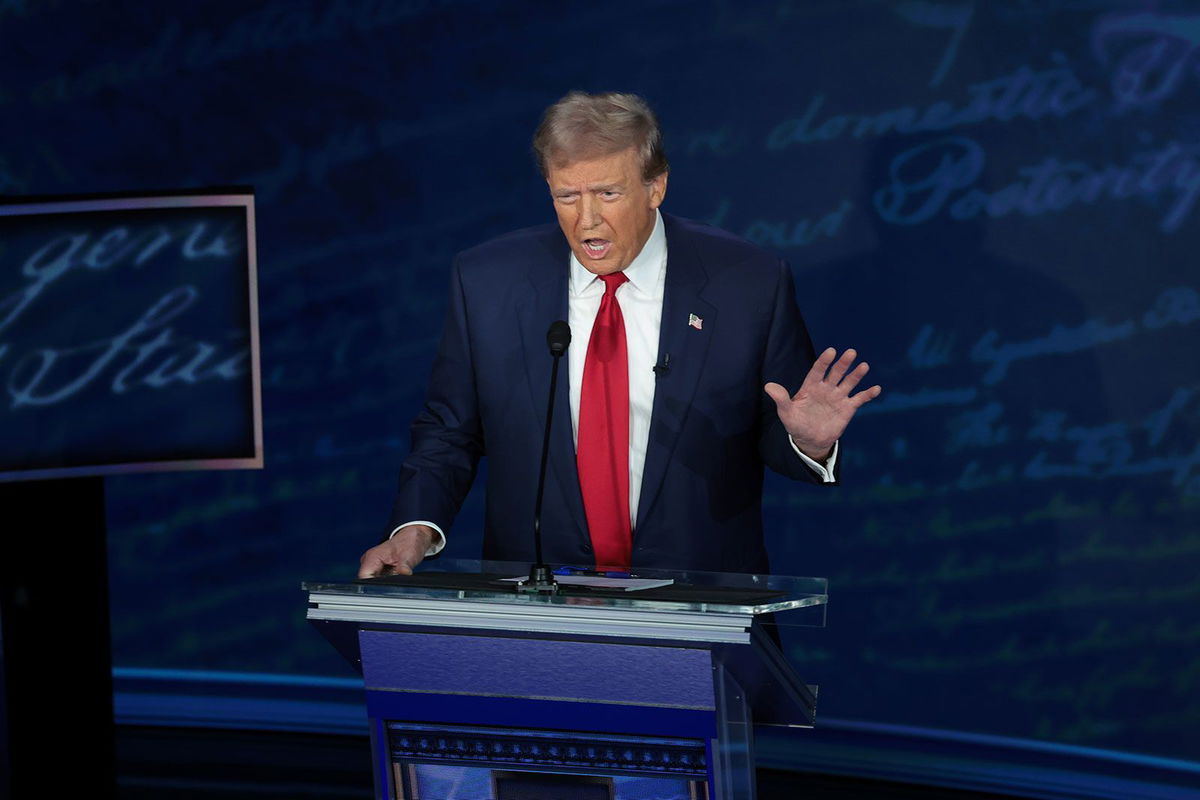 <i>Win McNamee/Getty Images via CNN Newsource</i><br/>Former President Donald Trump at The National Constitution Center on September 10 in Philadelphia.