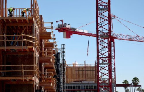 Construction continues on a mixed-use apartment complex in Los Angeles in August.