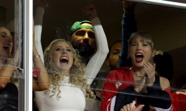 Brittany Mahomes and Taylor Swift celebrate a Kansas City Chiefs touchdown on October 12