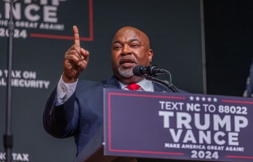 North Carolina Lt. Gov. Mark Robinson speaks at a campaign event for former President Donald Trump in Asheville on August 14.