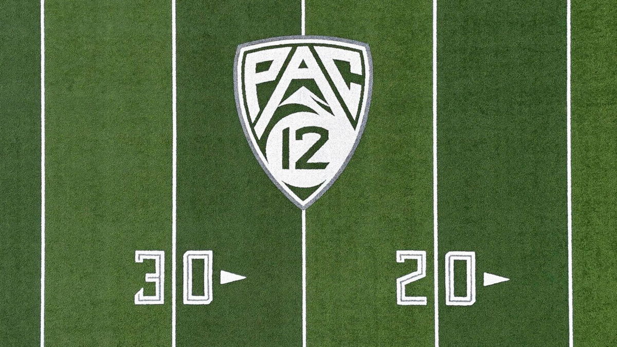 <i>Kirby Lee/AP via CNN Newsource</i><br/>Pictured is the Pac-12 Conference logo on the Autzen Stadium football field at the University of Oregon.