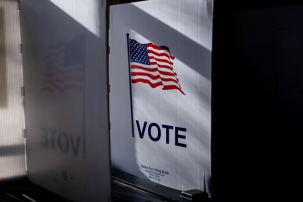 <i>Jim Vondruska/Getty Images via CNN Newsource</i><br/>A voting booth is seen at a polling location in Madison