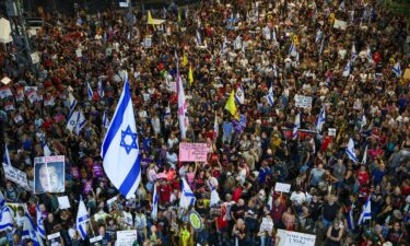 Demonstrators at a protest in Tel Aviv on August 31 call for the release of Israelis held hostage by Palestinian militants in Gaza since October.