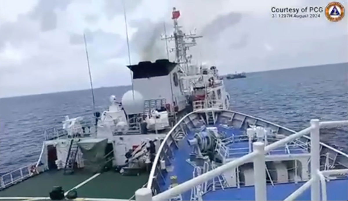 <i>Philippine Coast Guard/AP via CNN Newsource</i><br/>A Chinese Coast Guard ship and the Philippine vessel BRP Teresa Magbanua collide near Sabina Shoal in the disputed South China Sea on August 31.