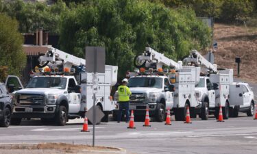 Utility trucks line up in Rancho Palos Verdes