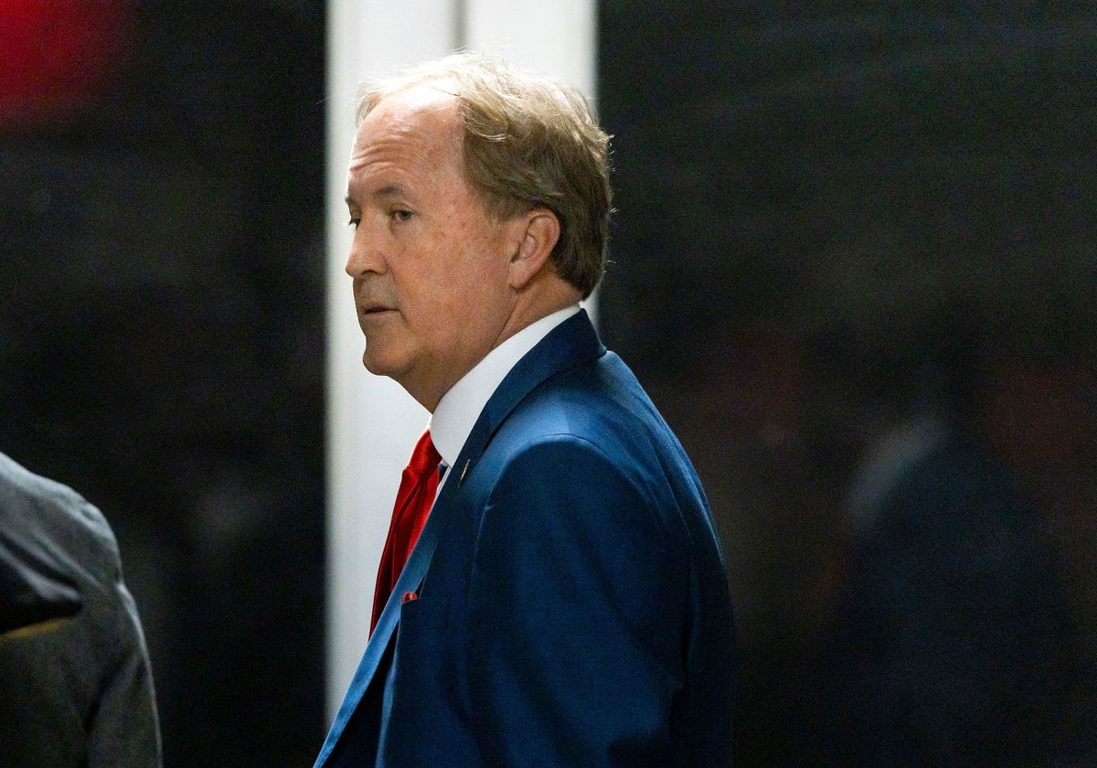 <i>Justin Lane/Pool/Getty Images via CNN Newsource</i><br/>Texas Attorney General Ken Paxton arrives at Manhattan Criminal Court on April 30