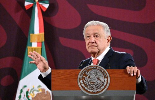 Mexico's President Andres Manuel Lopez Obrador speaks during the daily morning briefing at Palacio Nacional on August 29 in Mexico City