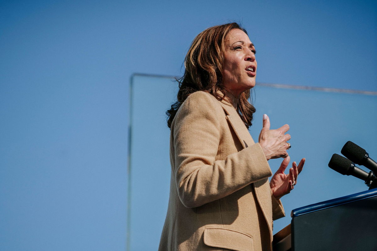 <i>John Tully/Getty Images via CNN Newsource</i><br/>Vice President Kamala Harris made a campaign stop at the Throwback Brewery on September 4