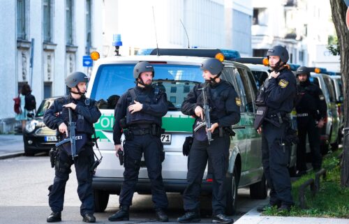 Police officers patrol in central Munich after shooting dead a male suspect near the Israeli Consulate on September 5.