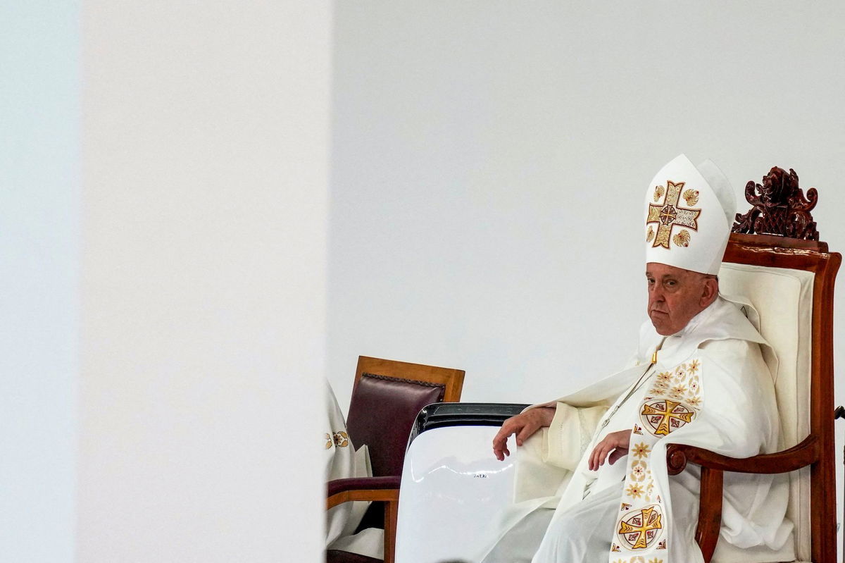 <i>Dita Alangkara/Pool/AFP/Getty Images via CNN Newsource</i><br/>Pope Francis attends the holy mass at the Gelora Bung Karno Stadium in Jakarta on September 5.