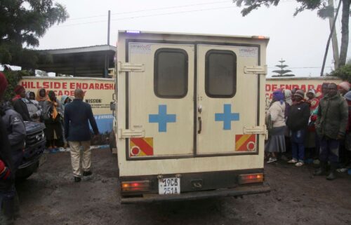 An ambulance arrives at the Hillside Endarasha Primary school following the deadly fire on Sep. 6.