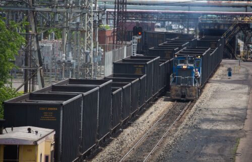 Railroad cars move through the US Steel Mon Valley Works in Clairton