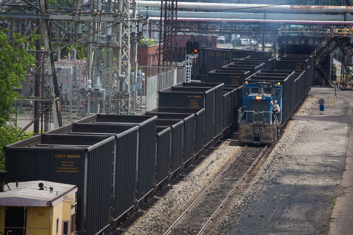 <i>Rebecca Droke/AFP/Getty Images via CNN Newsource</i><br/>Railroad cars move through the US Steel Mon Valley Works in Clairton