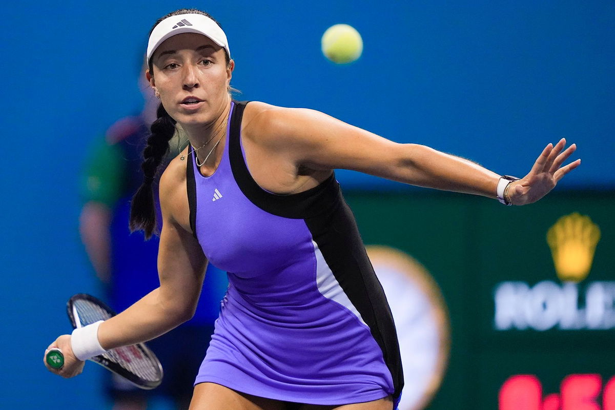 <i>Julia Nikhinson/AP via CNN Newsource</i><br/>Jessica Pegula hits a forehand during her semifinal match.