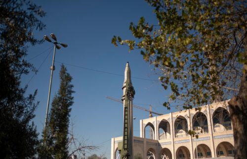 This January 2022 photo shows an Iranian short-range surface-to-surface ballistic missile in Tehran.