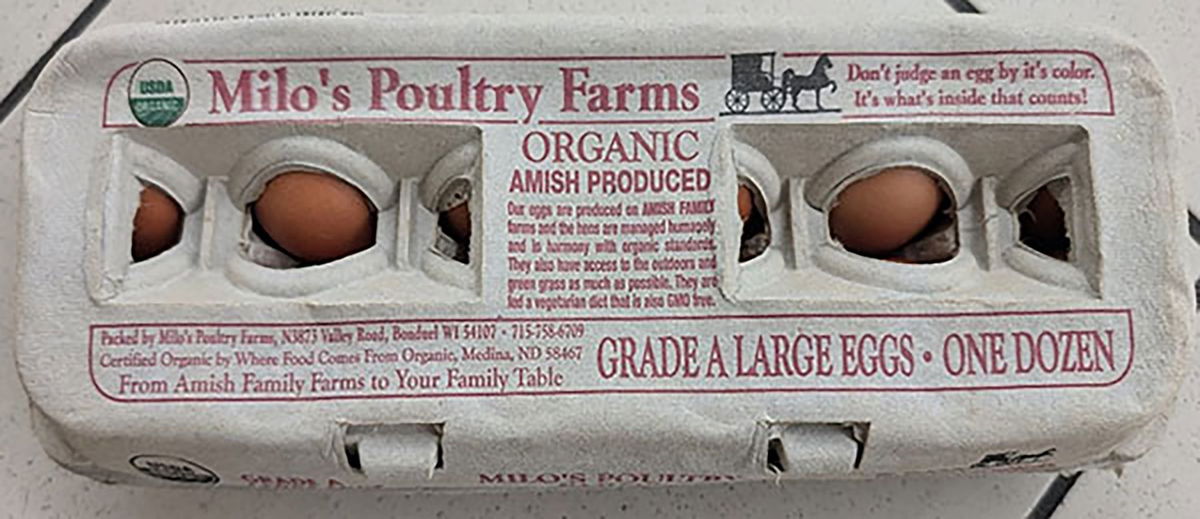 <i>Food and Drug Administration via CNN Newsource</i><br/>Eggs labeled Milo's Poultry Farms and Tony's Fresh Market have been recalled due to salmonella contamination.