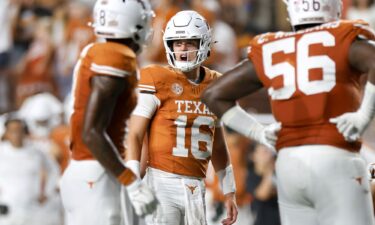 Texas QB Arch Manning reacts against the UTSA Roadrunners at Darrell K Royal-Texas Memorial Stadium.