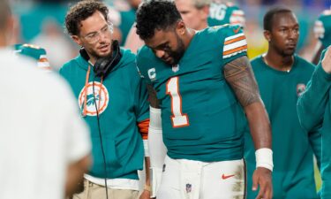 Tua Tagovailoa leaves the Dolphins' game against the Buffalo Bills after suffering a concussion.