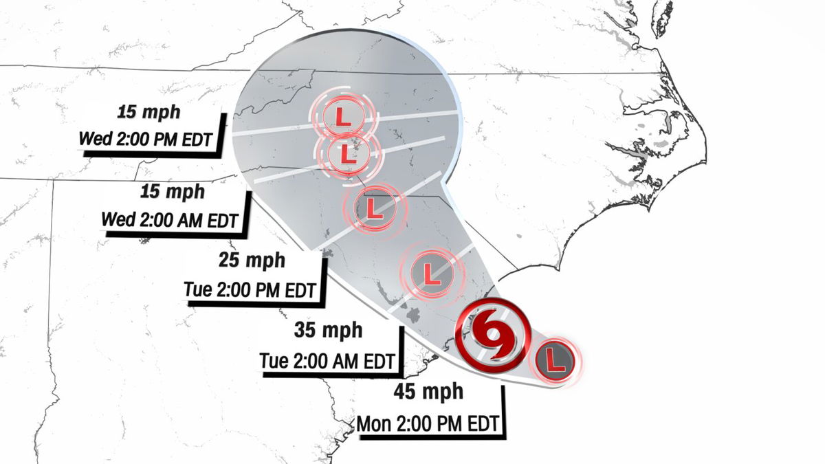 <i>CNN Weather via CNN Newsource</i><br/>Potential forecast track for Tropical Cyclone Eight.