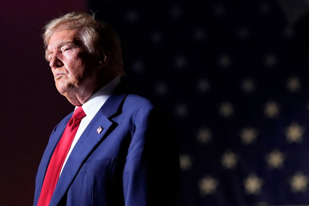 <i>Alex Brandon/AP via CNN Newsource</i><br/>Republican presidential nominee former President Donald Trump speaks during a campaign event at the World Market Center