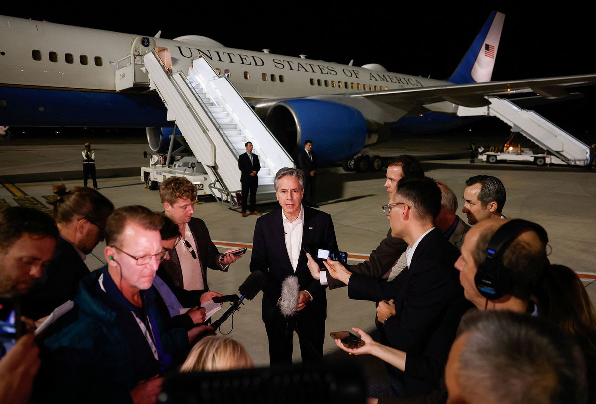 <i>Evelyn Hockstein/Reuters via CNN Newsource</i><br/>U.S. Secretary of State Antony Blinken speaks to the media