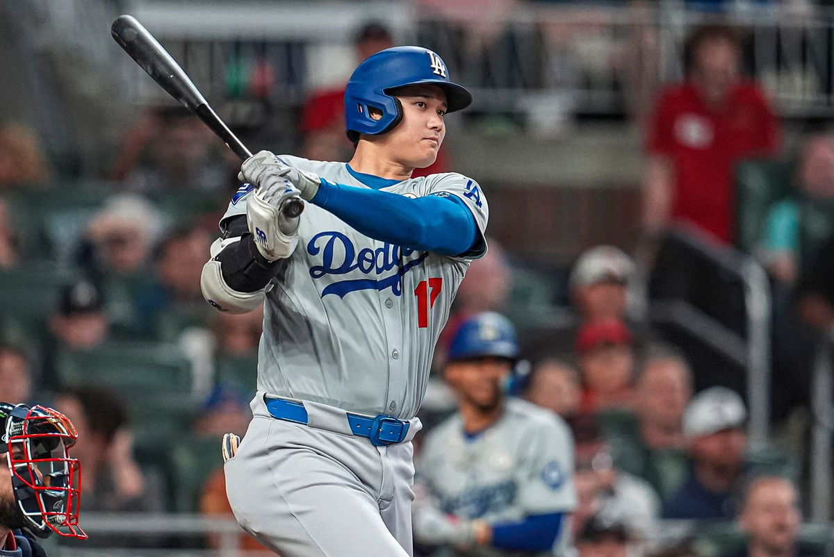 <i>Dale Zanine/USA TODAY Sports/Reuters via CNN Newsource</i><br/>Los Angeles Dodgers designated hitter Shohei Ohtani doubles to drive in a run against the Atlanta Braves during the fifth inning at Truist Park.