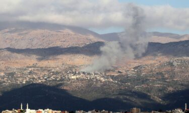 A smoke plume billows during Israeli bombardment on the village of Kfarshuba in south Lebanon near the border with Israel on September 16.