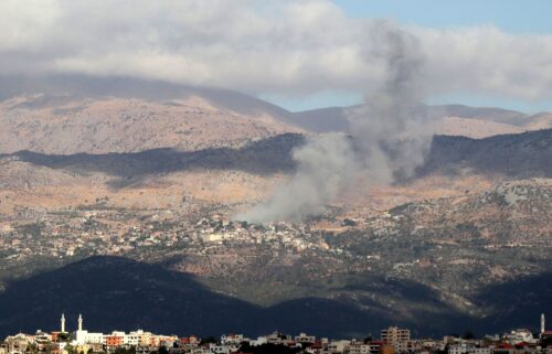 A smoke plume billows during Israeli bombardment on the village of Kfarshuba in south Lebanon near the border with Israel on September 16.