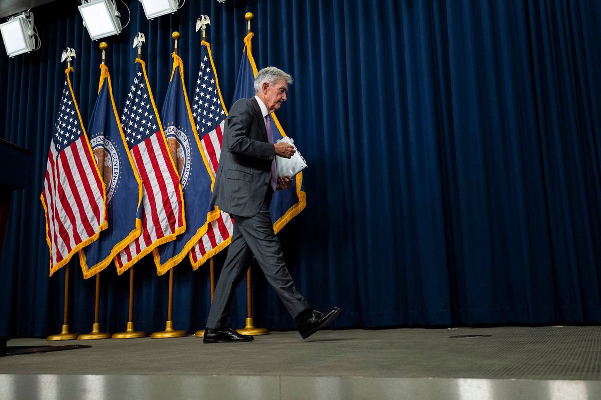 <i>Graeme Sloan/Sipa USA/AP via CNN Newsource</i><br/>Federal Reserve Chair Jerome Powell departs after a press conference at the Federal Reserve in Washington