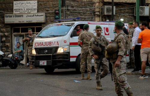 Lebanese troops secure a Beirut street following the explosions on September 17.